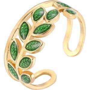 Adjustable 18k Gold Plated CZ Leaf Open Dainty Cubic Ring for Women Teen Girls